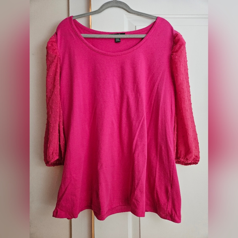 $5 bundled Hot pink blouse with sheer dot sleeves plus size 2x